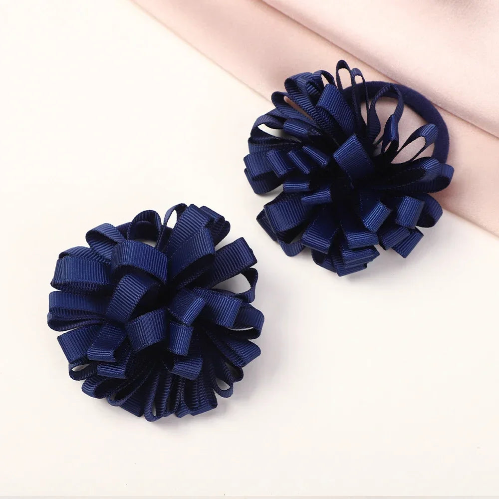 2Pcs Double Color Ribbon Flower Hairpins – Handmade Princess Hair Clips & Barrettes for Girls