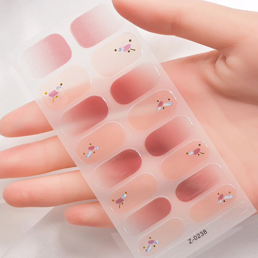 Dopamine Color 5-Sheet Nail Sticker Set – 80 Tips, 3D Foil & Line Full-Cover Wraps