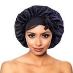 New Women’s Satin Sleeping Bonnet with Tie Bands – Adjustable Silky Cap for Curly Hair & Shower Use