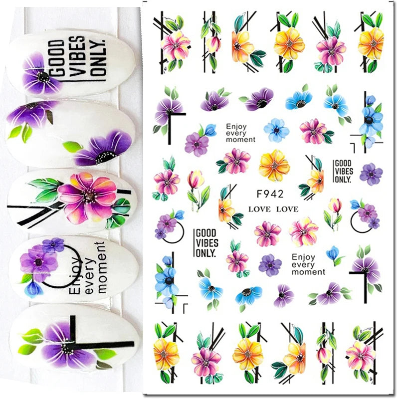 3D Floral & Butterfly Nail Art Stickers Decals