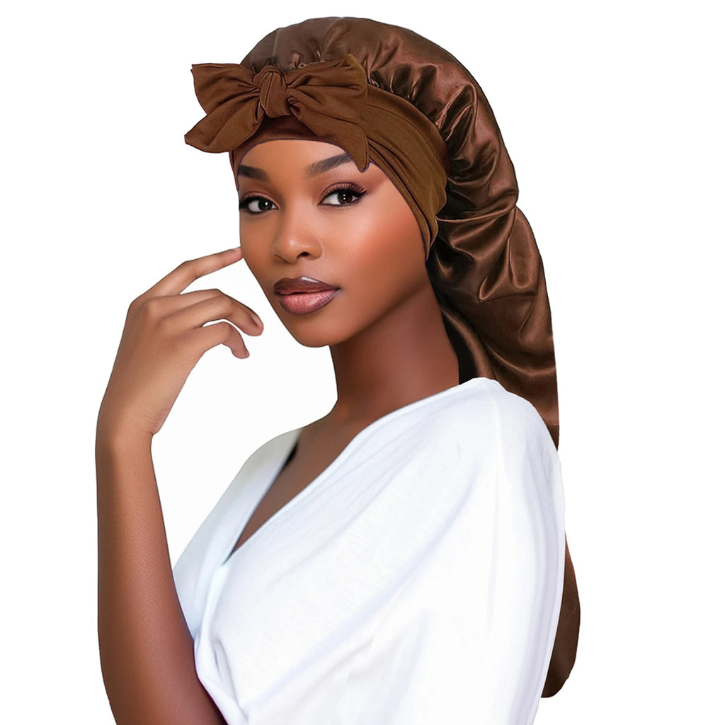 Women’s Satin Sleeping Bonnet with Long Tail – Braid Hair Night Cap Head Cover for Sauna, Bathing & Shower Use