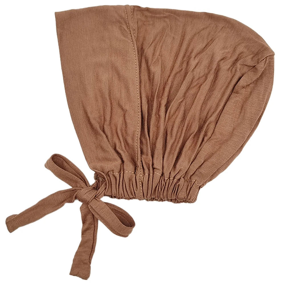 Modal Muslim Turban Hat Inner Hijab Cap with Rope – Islamic Underscarf Bonnet Headwrap Turbante Mujer