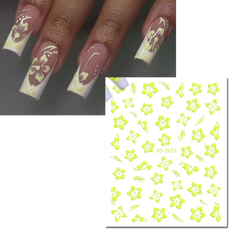 3D Y2K Hibiscus Floral Nail Stickers
