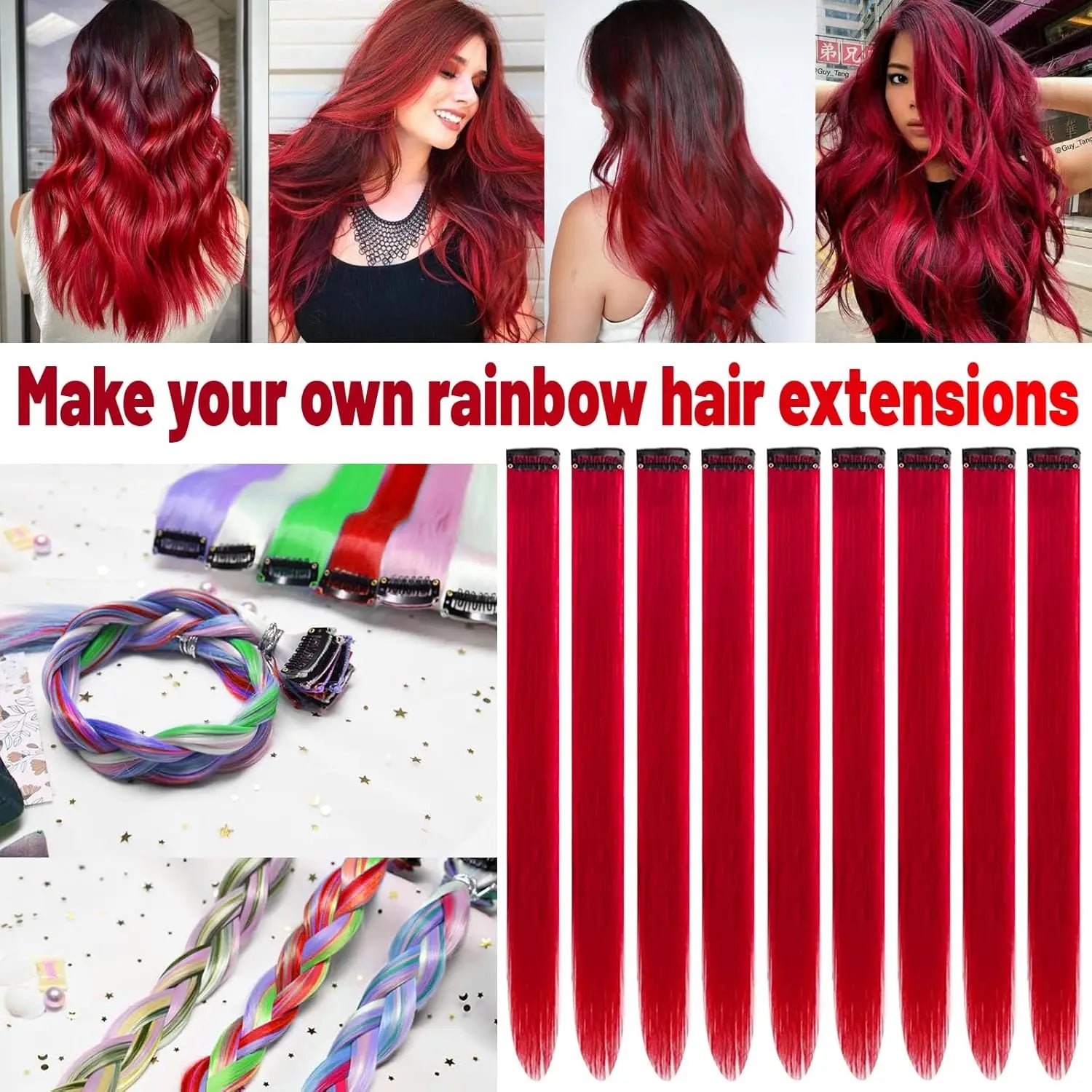 10 PCS 22" Colored Synthetic Hair Extensions – Straight Clip-In Highlights