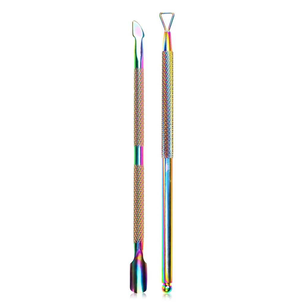 Double-Ended Cuticle Pusher & Spoon Nail Cleaner – Stainless Steel Triangle Gel Polish Remover Tool