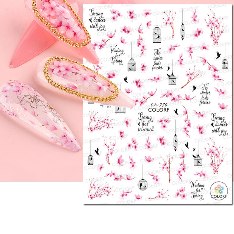 3D Butterfly & Flower Nail Art Stickers – Blue & Purple Decals for Manicure