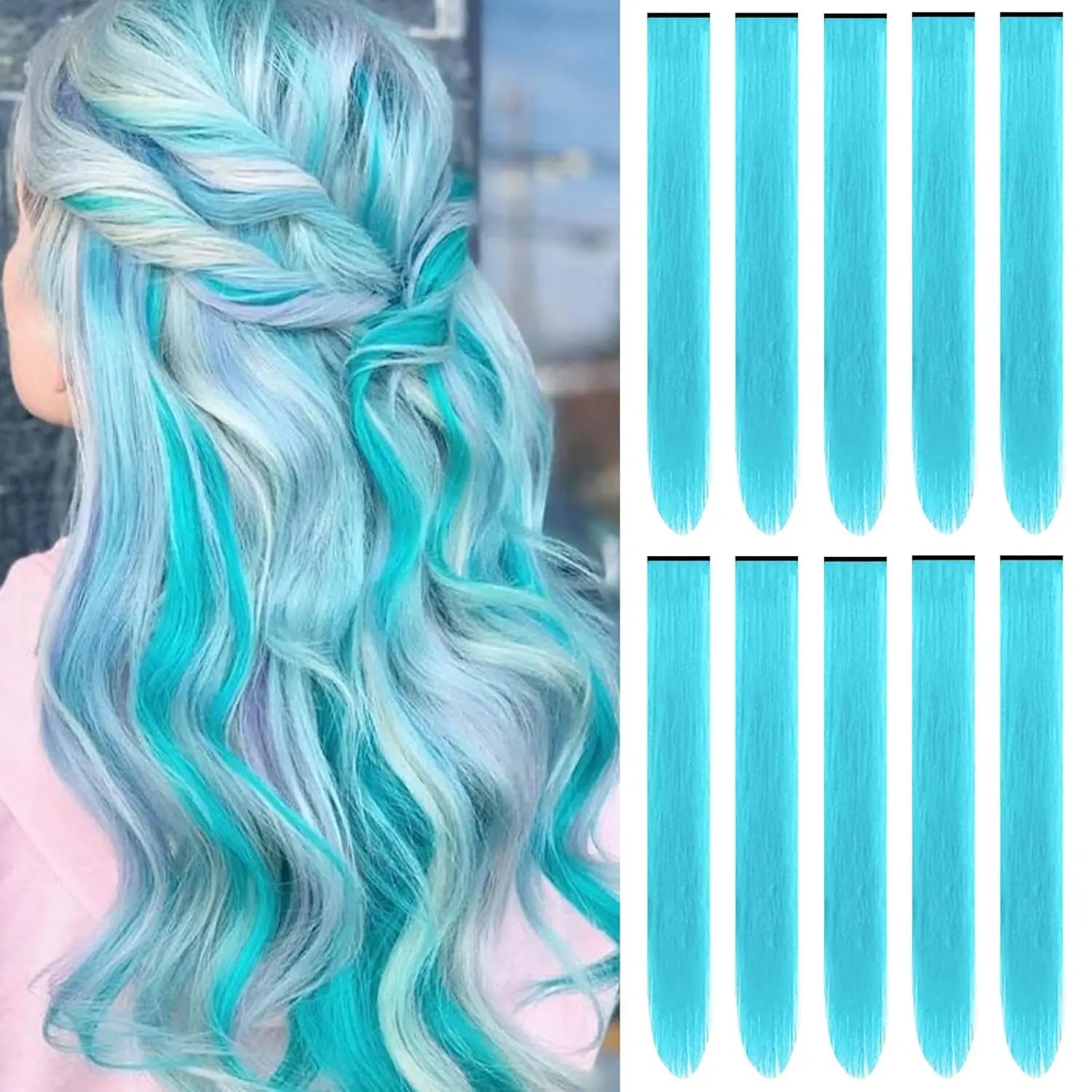 10 PCS 22" Colored Synthetic Hair Extensions – Straight Clip-In Highlights