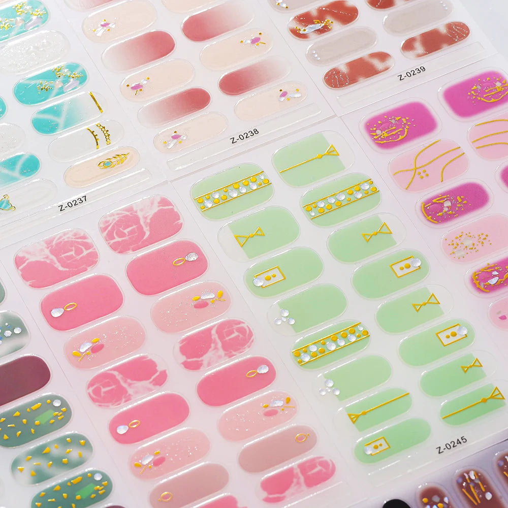 Dopamine Color 5-Sheet Nail Sticker Set – 80 Tips, 3D Foil & Line Full-Cover Wraps
