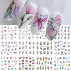12pcs Floral Nail Sticker Set – Spring & Summer Water Decals