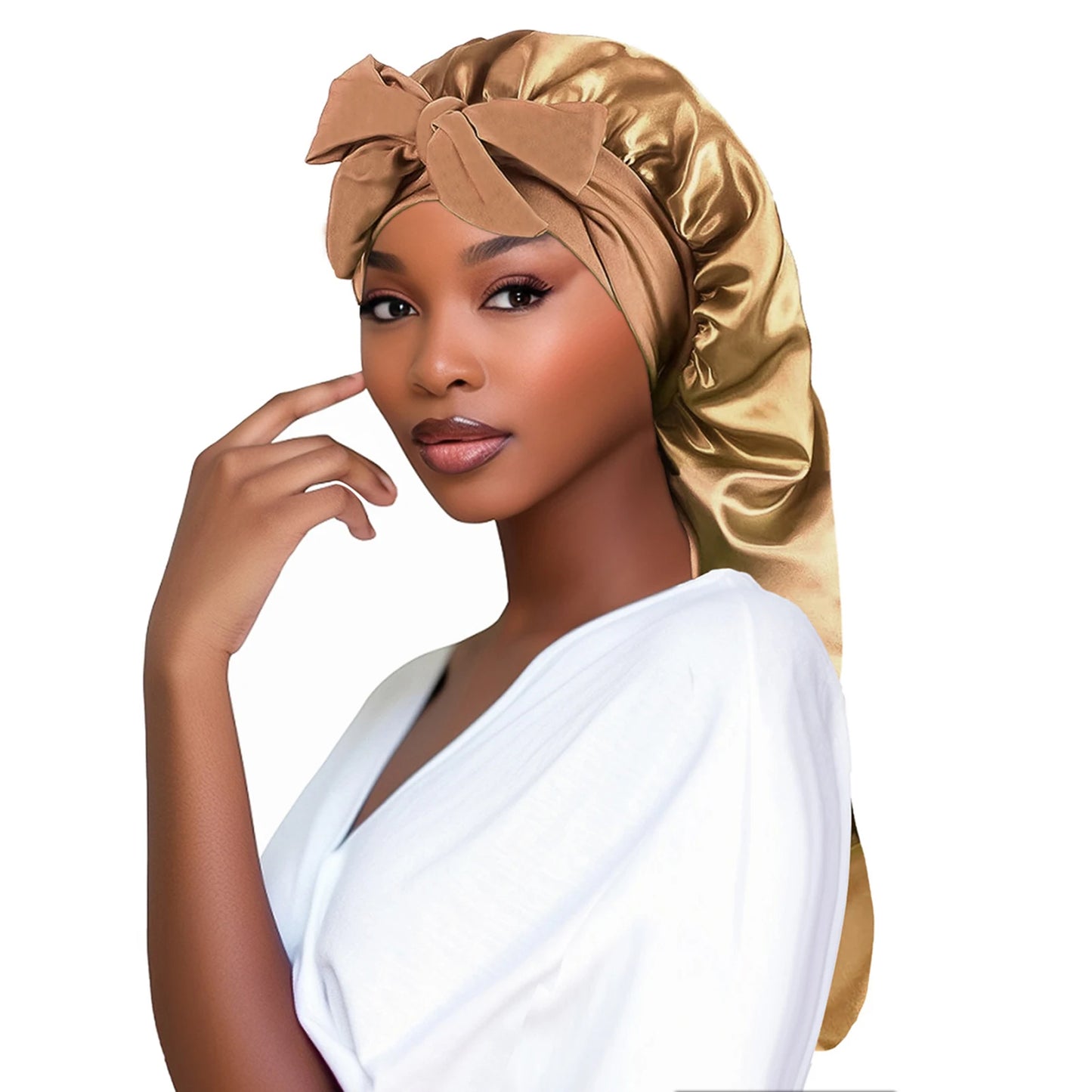 Women’s Satin Sleeping Bonnet with Long Tail – Braid Hair Night Cap Head Cover for Sauna, Bathing & Shower Use