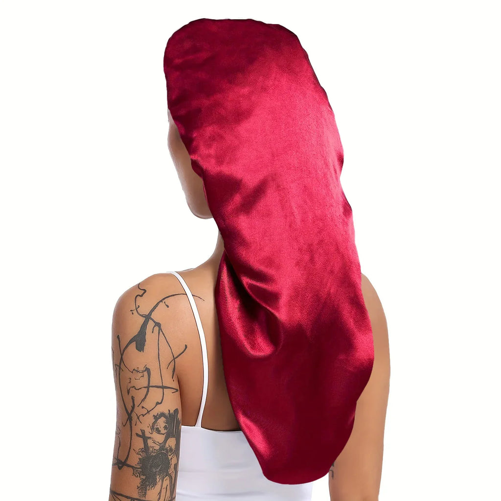 1pc Extra Large Silky Satin Sleep Bonnet for Straight Curly Hair, Dreadlocks, and Braids – Long Night Sleeping Cap