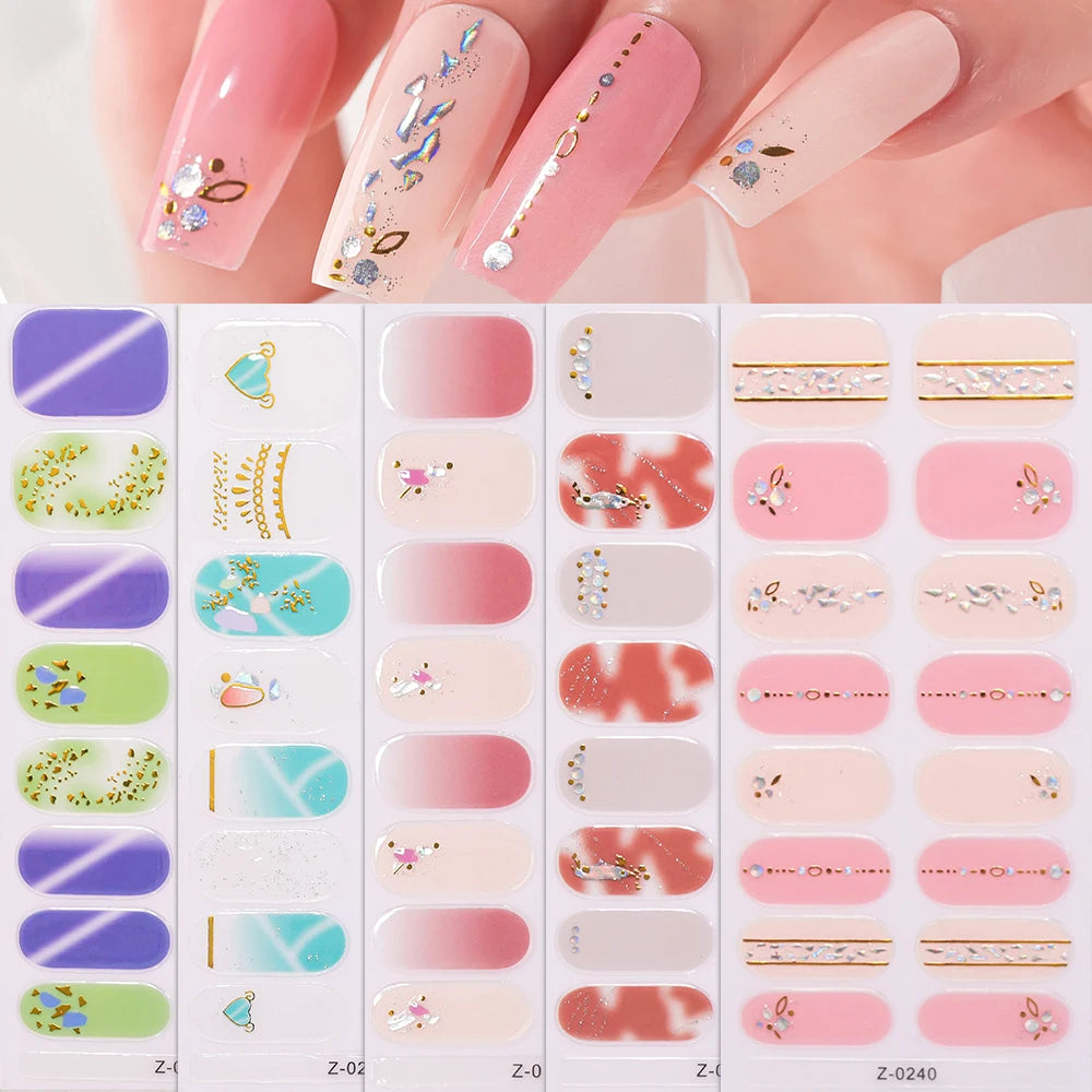 Dopamine Color 5-Sheet Nail Sticker Set – 80 Tips, 3D Foil & Line Full-Cover Wraps