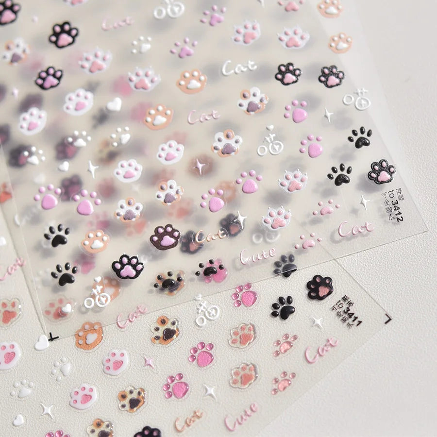 5D Jelly Cat Paw Nail Stickers – Pink Cartoon 3D Manicure Decals