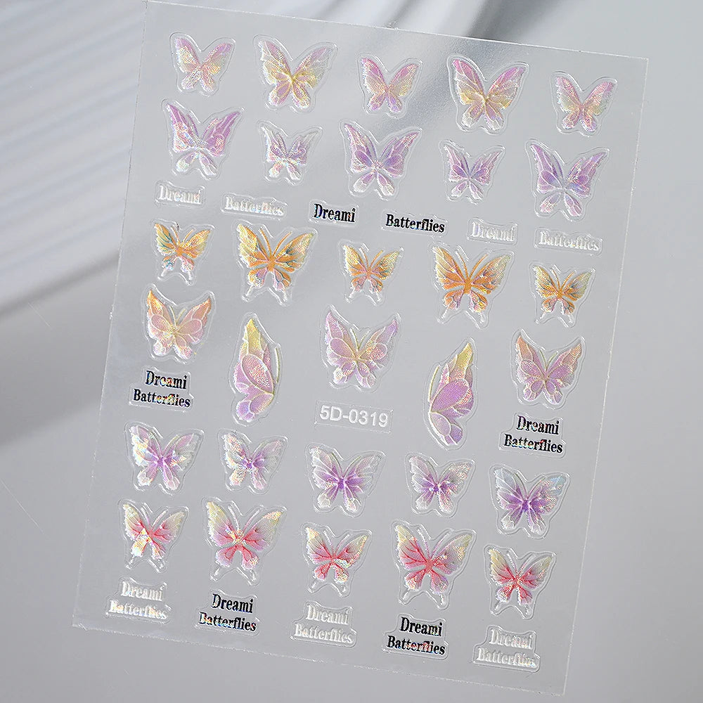 3D Aurora Shell Butterfly Nail Sticker – Pink & Purple, 8×10 cm