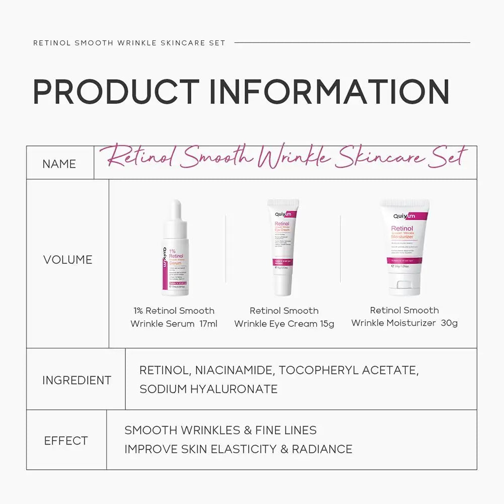 Professional Retinol Skincare Set – Serum, Moisturizer & Eye Cream for Wrinkle Smoothing & Firming