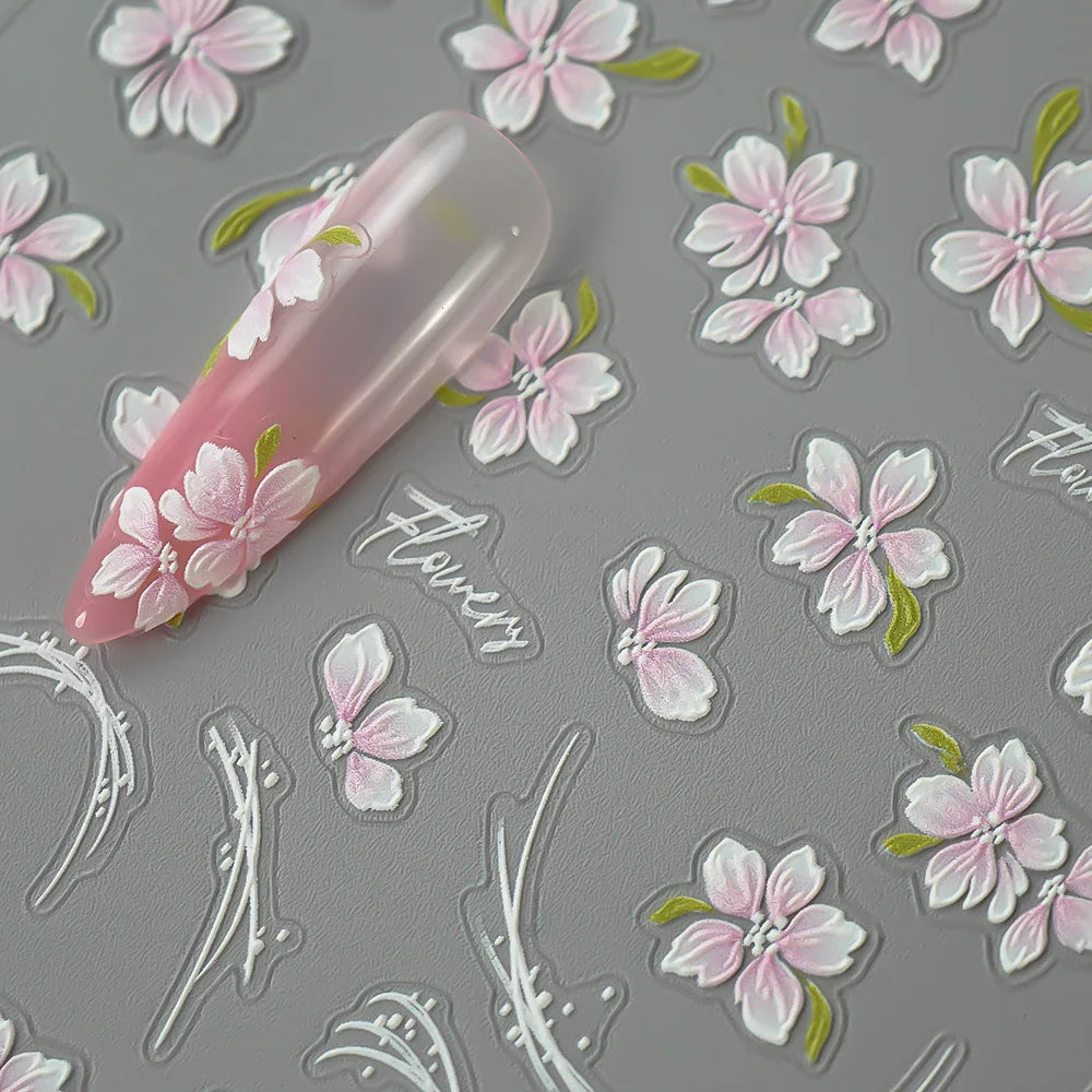5D Spring Flower Nail Stickers – Embossed Floral Manicure Decals