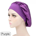 Adjustable Solid Satin Bonnet – Long Hair Care Sleep Hat for Women, Silk Head Wrap & Shower Cap