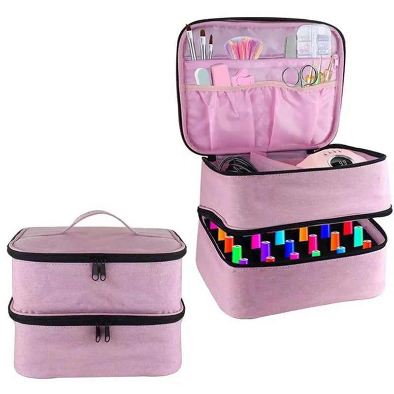Pink 30-Bottle Nail Polish Organizer & Dryer Case – Cosmetic Storage Bag