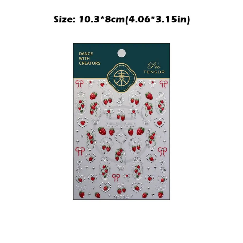5D Strawberry & Cherry Nail Stickers – DIY Sweet Fruit Manicure Decals