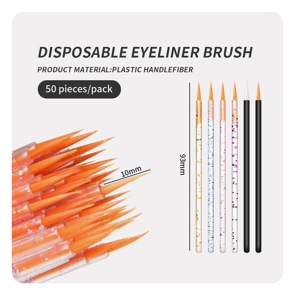 50 Pcs Disposable Eyeliner & Lip Brush Set – Individual Wand Applicators for Makeup Artists & Personal Use