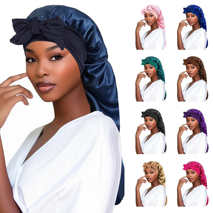 Women’s Satin Sleeping Bonnet with Long Tail – Braid Hair Night Cap Head Cover for Sauna, Bathing & Shower Use