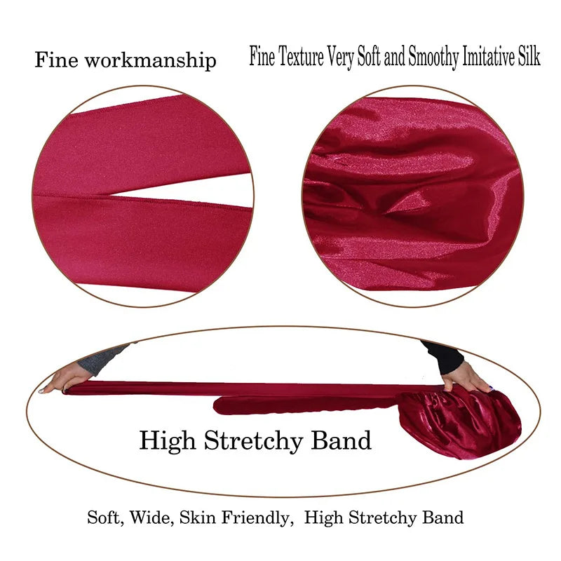 New Women’s Satin Sleeping Bonnet with Tie Bands – Adjustable Silky Cap for Curly Hair & Shower Use