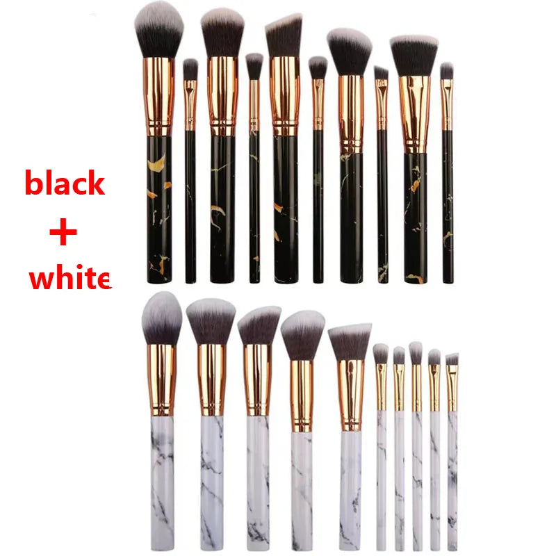 10PCS Marble Makeup Brush Set – Foundation, Blush, Eyeshadow, Eyebrow, Contour, Lip & Face Brushes