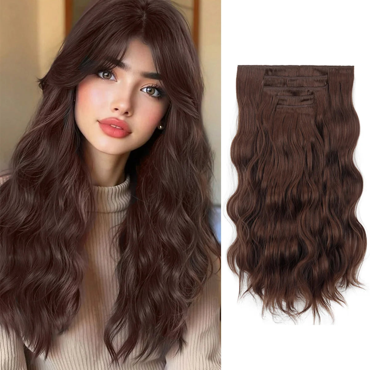 20" Curly Synthetic Hair Extensions – 5PCS Heat-Resistant Black Hairpieces