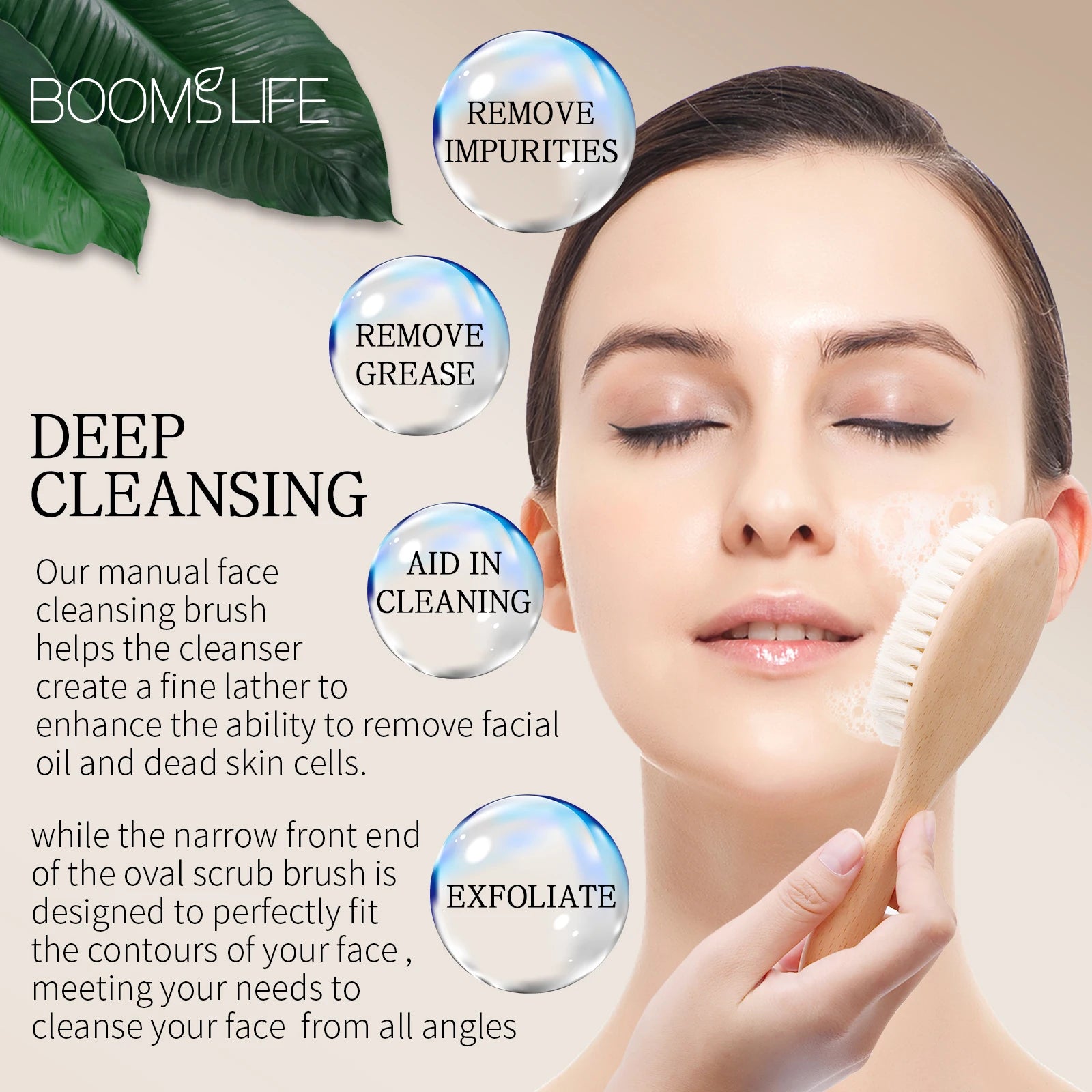 Deep Pore Face Cleansing Brush – Professional Fiber Exfoliating Brush with Wooden Handle