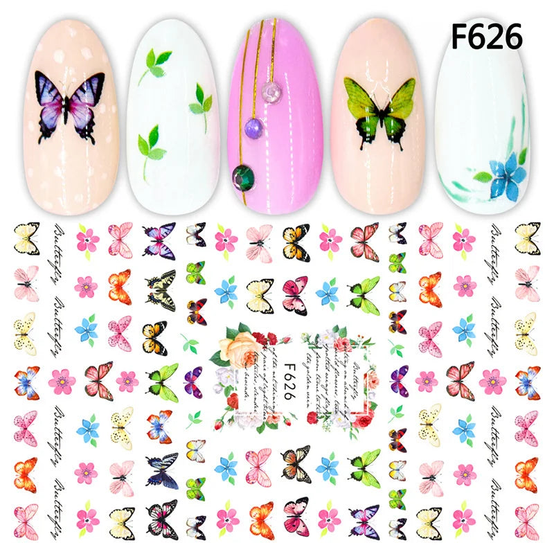9pcs Spring Nail Stickers – Butterfly & Flower Self-Adhesive Decals