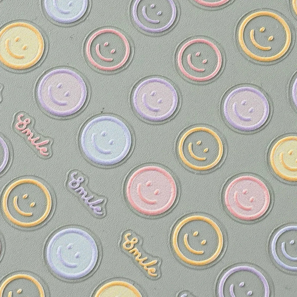 5D Smiley Face Nail Stickers – Embossed Japanese Macaron Decals