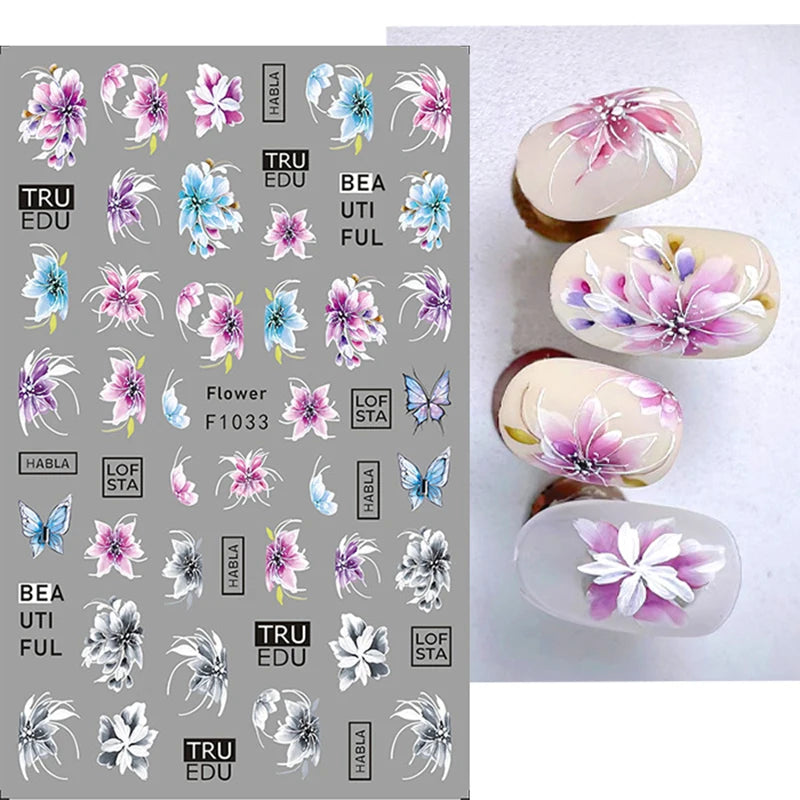 3D Floral & Butterfly Nail Art Stickers Decals
