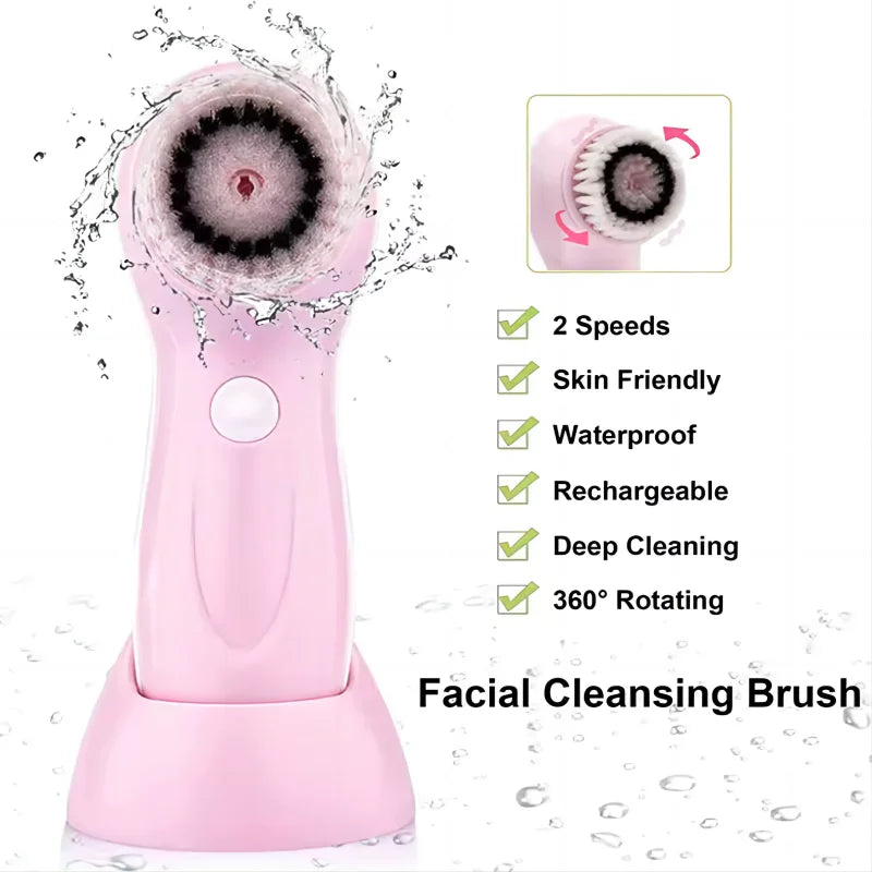 Electric Facial Cleansing Brush – Waterproof Exfoliating Spin Scrubber for Deep Cleaning & Blackhead Removal