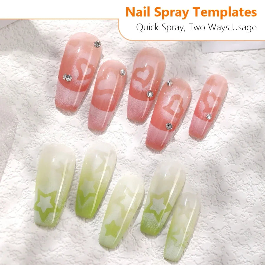 Creative Cute Hollow Nail Stickers Set - Airbrush Stencils Spray Templates for Nail Art - Heart Butterfly Bear Designs