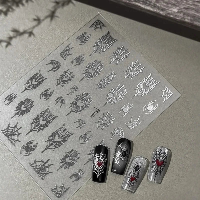 3D Halloween Nail Stickers – Laser Ghost, Spider & Pumpkin Decals