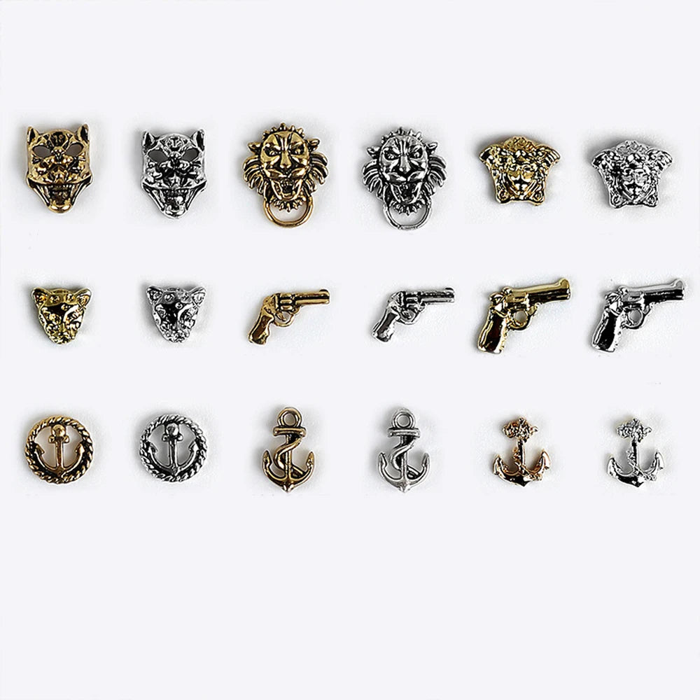 10pcs 3D Alloy Anchor Nail Charms – Gold & Silver Luxury Nail Decorations