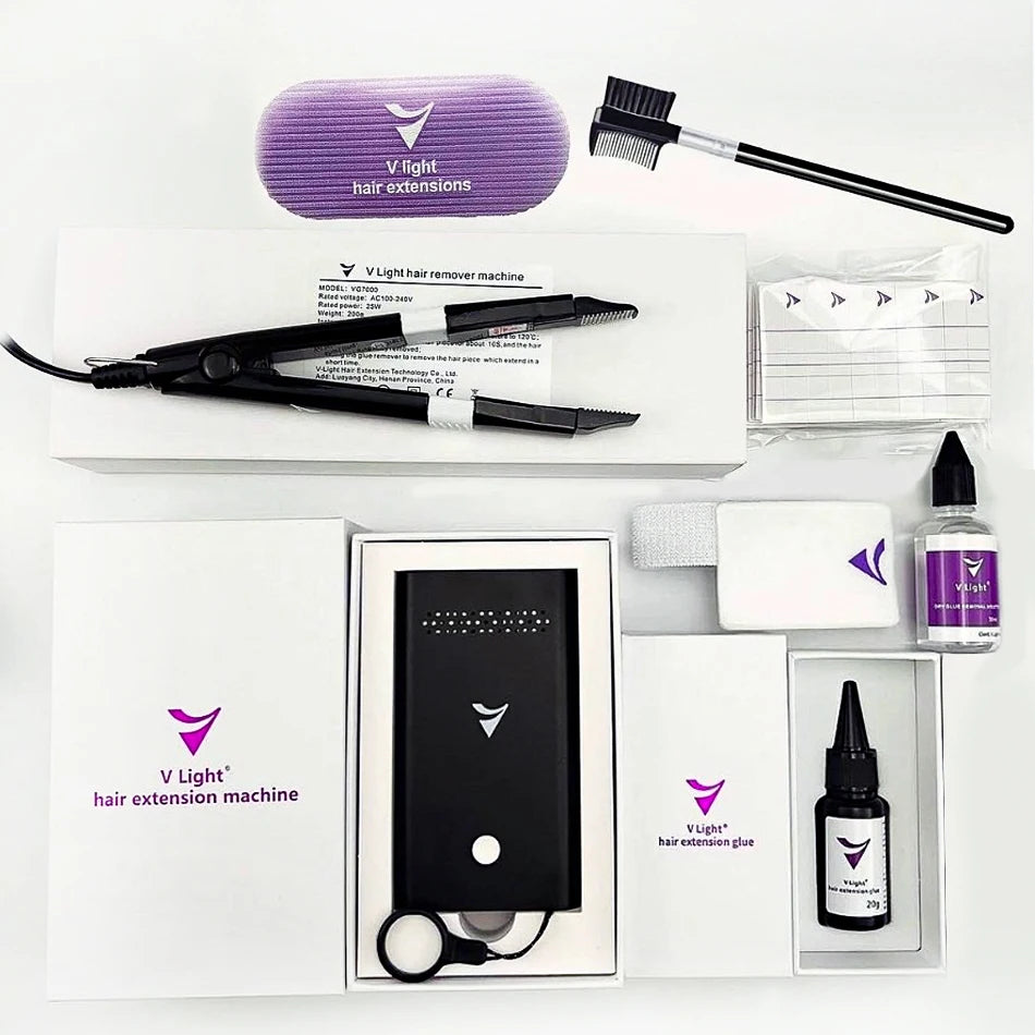 Shinehair Original V-Light Technology Hair Extension Machine & Glue Kit – Tape & V-Light Extensions Tool Set