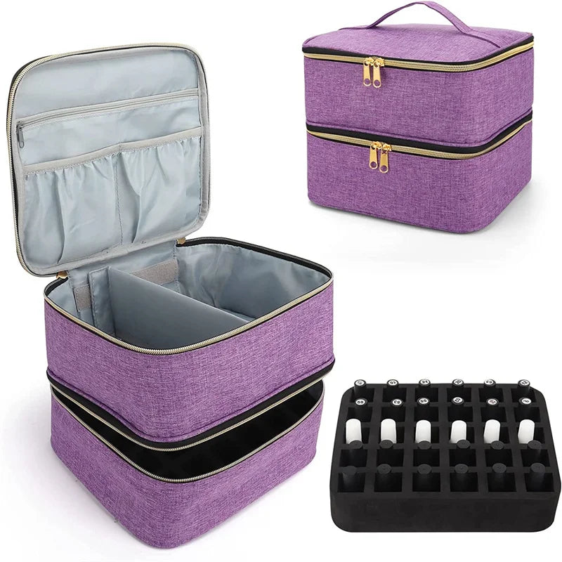Pink 30-Bottle Nail Polish Organizer & Dryer Case – Cosmetic Storage Bag