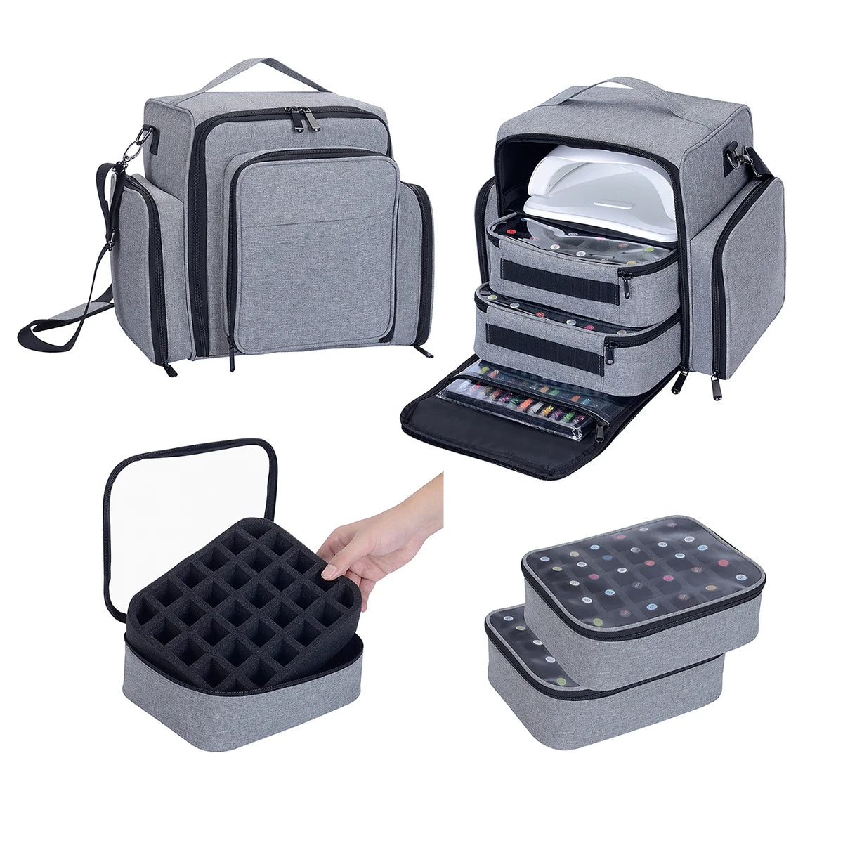 Large Capacity Nail Polish Organizer Case – Holds 60 Bottles & Manicure Lamp