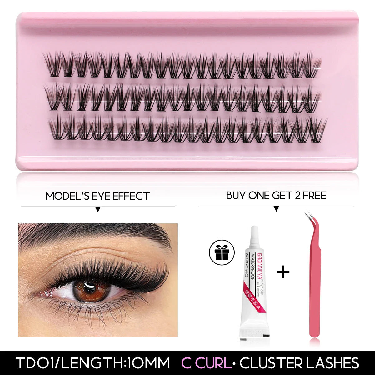DIY Eyelash Cluster Extension Kit with Tweezers & Waterproof Lash Bond