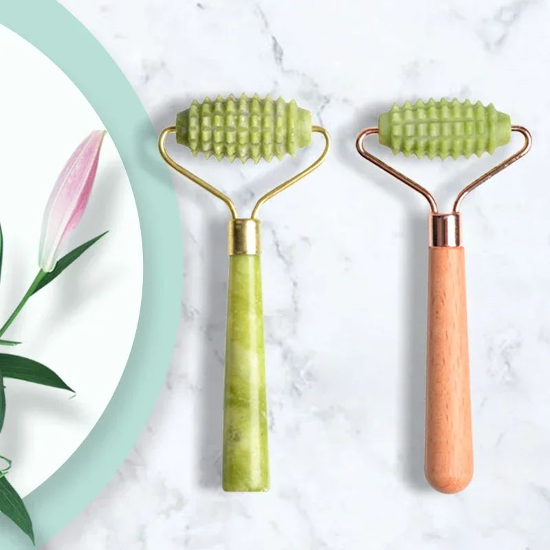 Xiuyan Jade Facial Massage Roller – Wooden Handle Barbed Stick