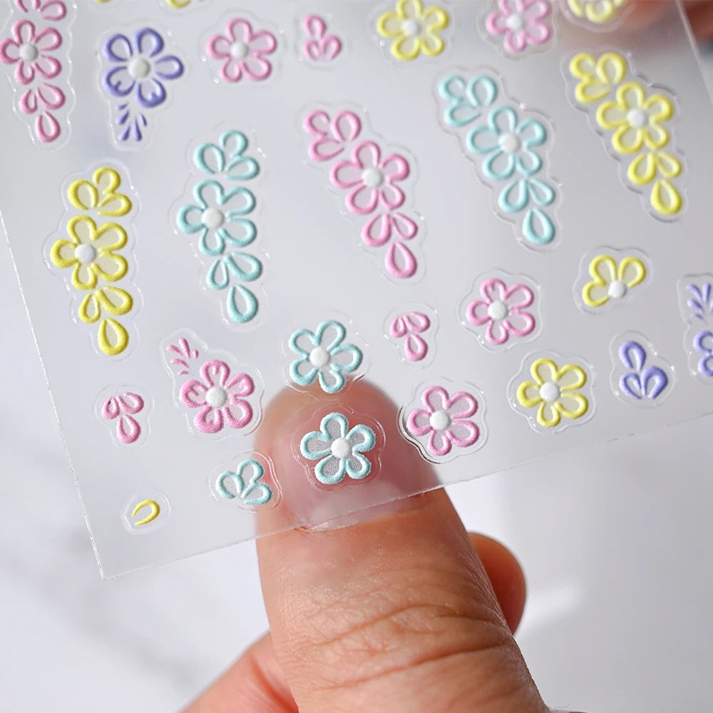 5D Spring Flower Nail Art Stickers – Colorful Daisy & Vine Decals for DIY Nails