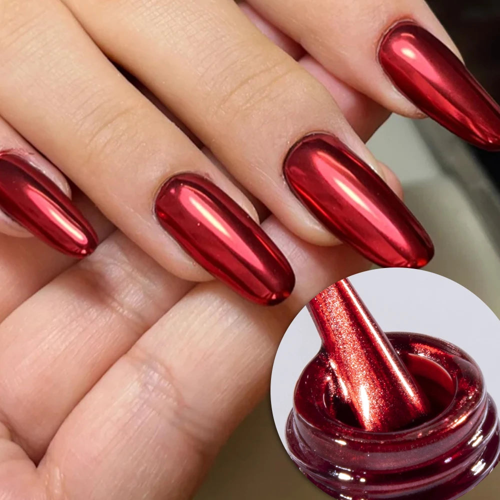Mirror Red Metallic Nail Polish – Quick Dry Shimmer Finish