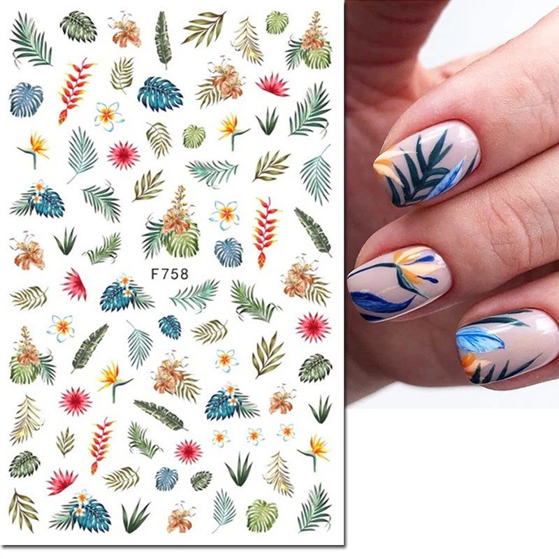 3D Butterfly & Flower Nail Art Stickers – Blue & Purple Decals for Manicure