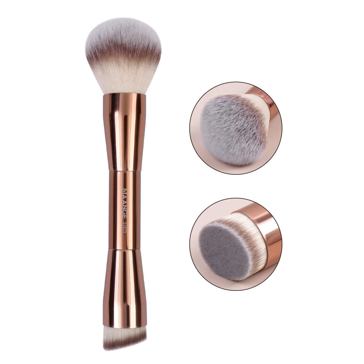 Double-Head Makeup Brush – Soft Fiber Brush for Foundation, Powder, Concealer, Blush & Bronzer Application