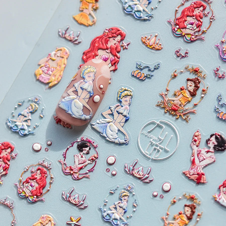 5D Princess Nail Stickers – Colorful Fairy Tale Embossed Decals