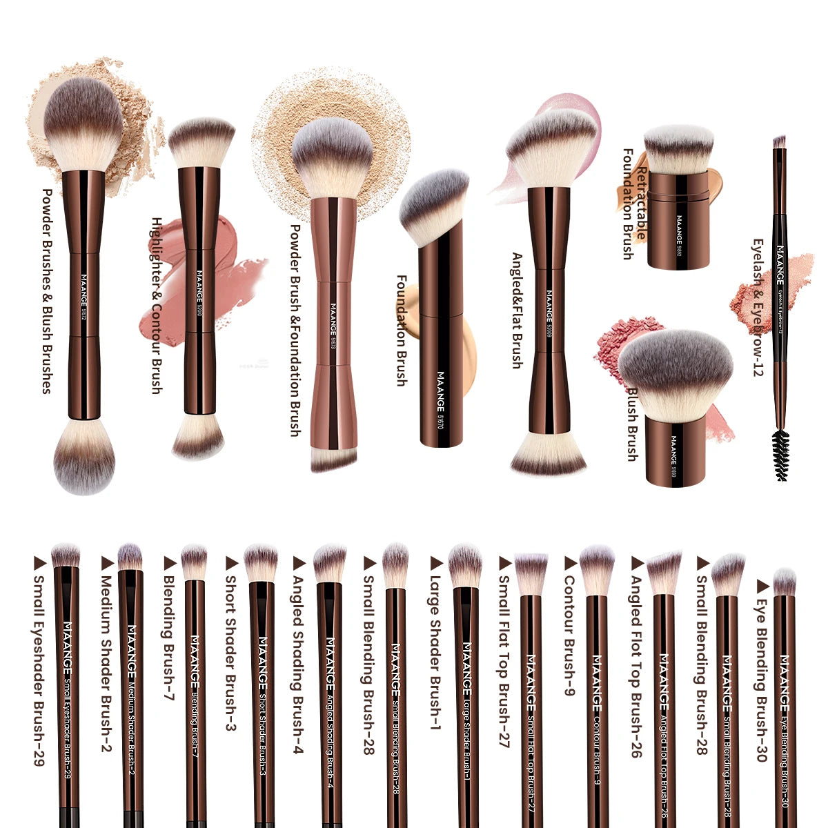 MAANGE 20-Piece Professional Double-Ended Makeup Brush Set – Face & Eye Blending