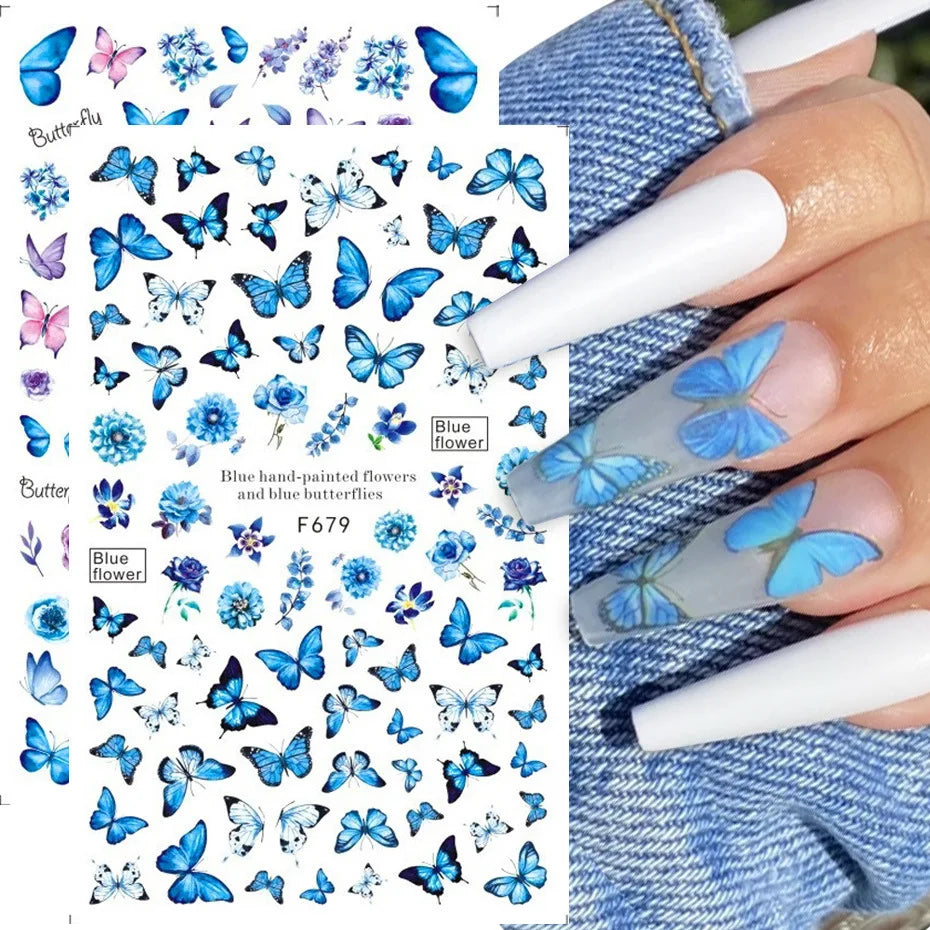 9pcs Spring Nail Stickers – Butterfly & Flower Self-Adhesive Decals