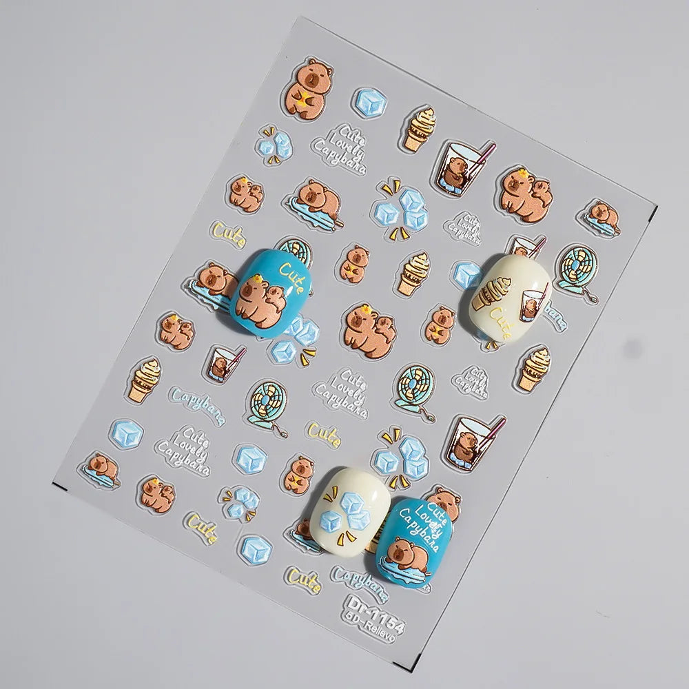 Kawaii Capybara & Spotted Puppy Nail Art Stickers – DIY Manicure Decals