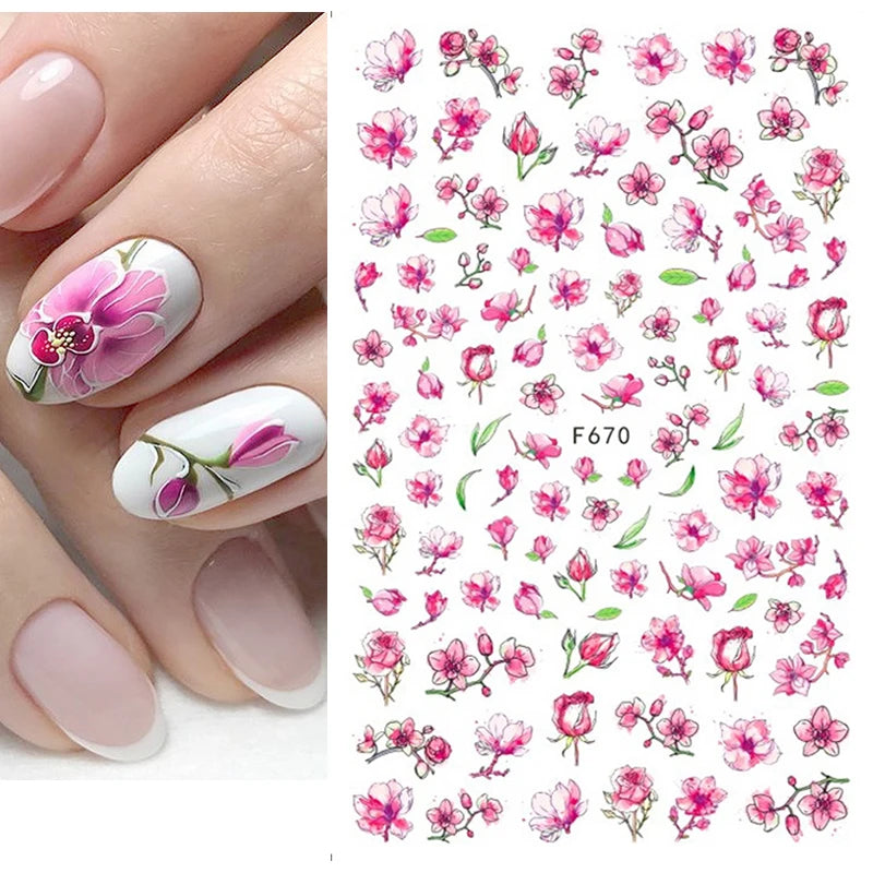 3D Butterfly & Flower Nail Art Stickers – Blue & Purple Decals for Manicure